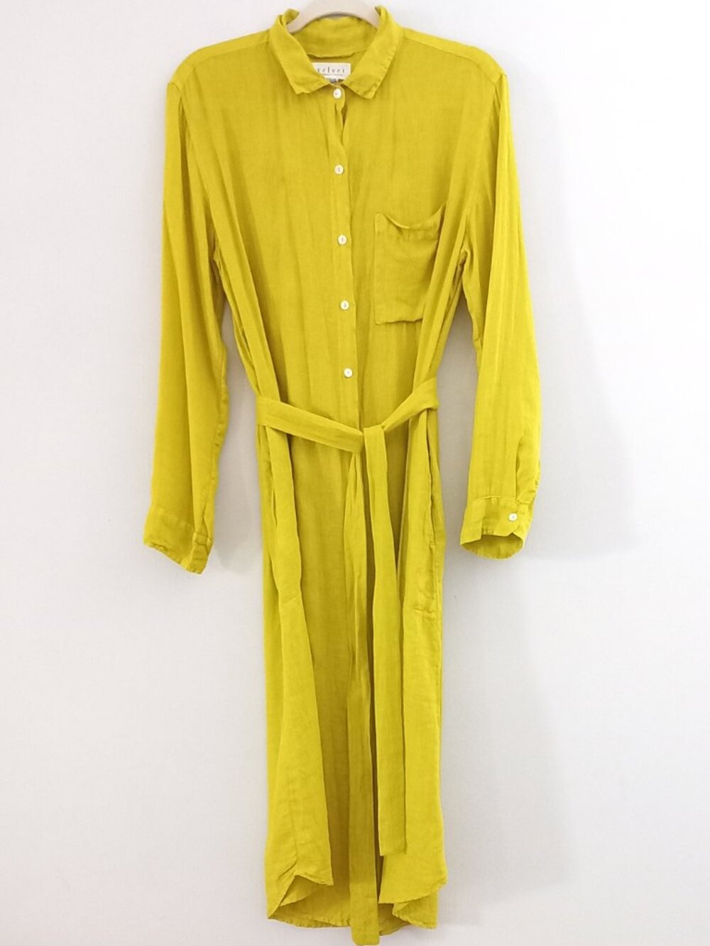 VELVET BY GRAHAM AND SPENCER chartreuse linen shirt dress